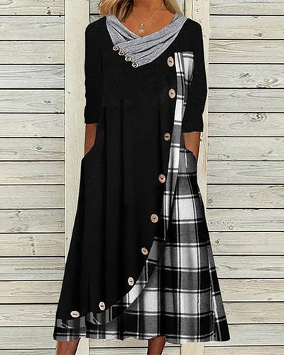 Fatima | Kariertes langärmliges Midikleid für Damen