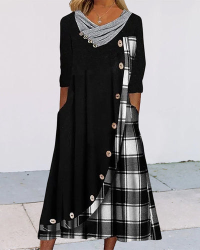 Fatima | Kariertes langärmliges Midikleid für Damen
