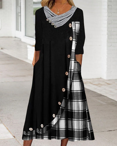 Fatima | Kariertes langärmliges Midikleid für Damen