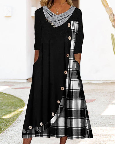 Fatima | Kariertes langärmliges Midikleid für Damen