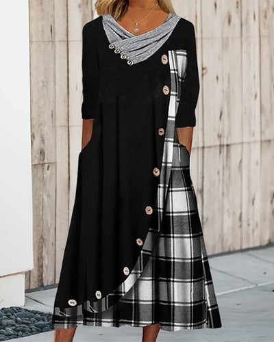 Fatima | Kariertes langärmliges Midikleid für Damen
