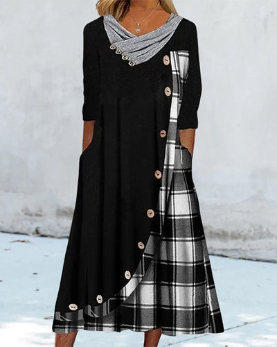 Fatima | Kariertes langärmliges Midikleid für Damen