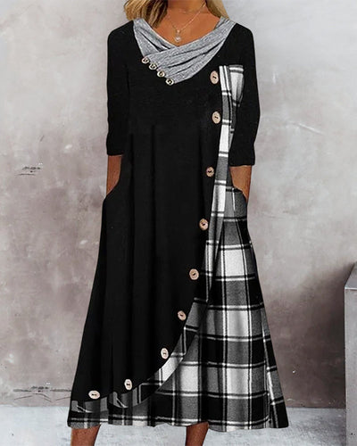 Fatima | Kariertes langärmliges Midikleid für Damen