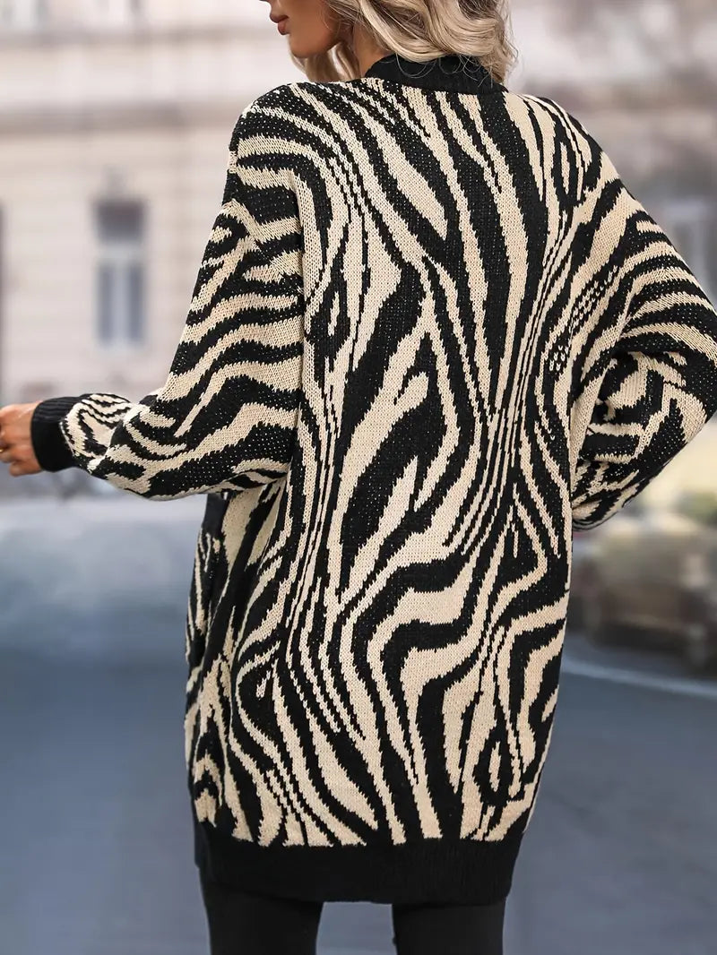 Licronie | Wild Style Strickjacke mit Zebra-Print – Schicke offene Vorderseite