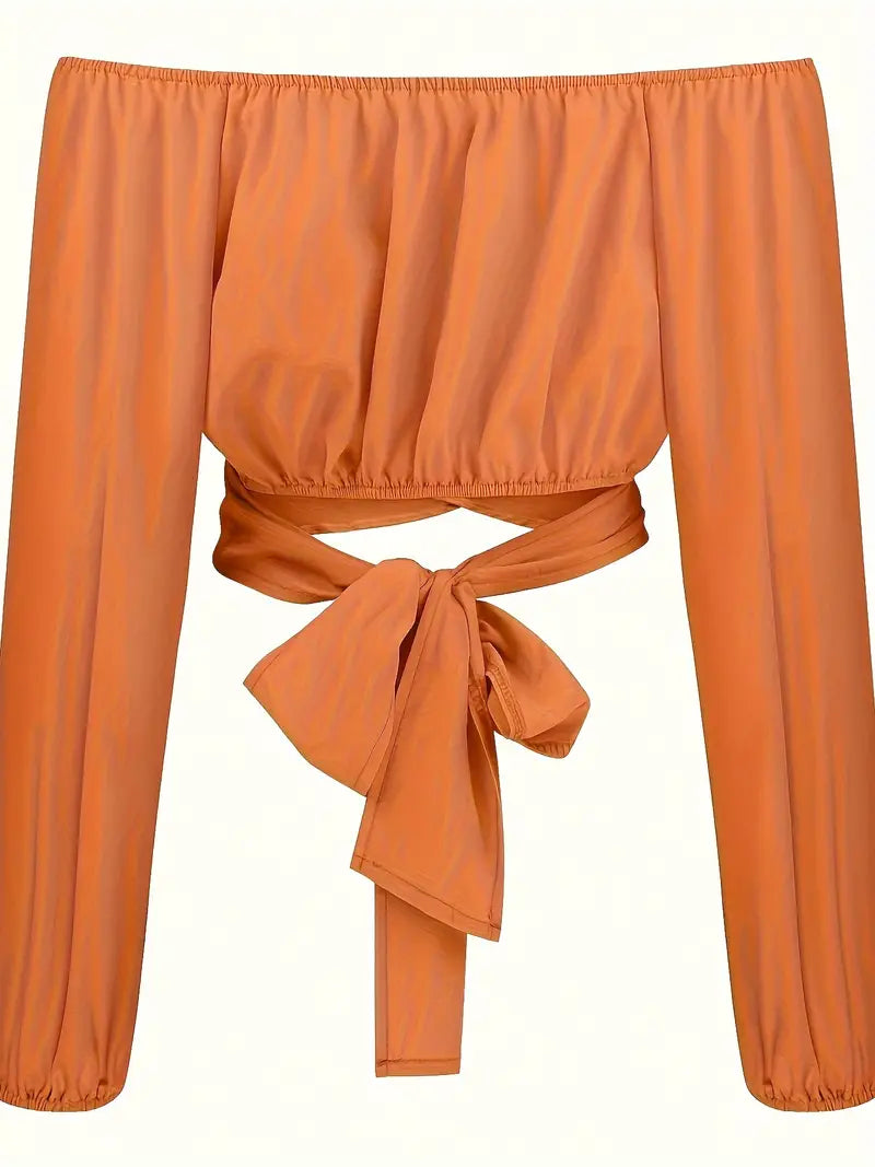 Orange Überkreuzter Rückenschnürung Schulterfreie Crop Bluse