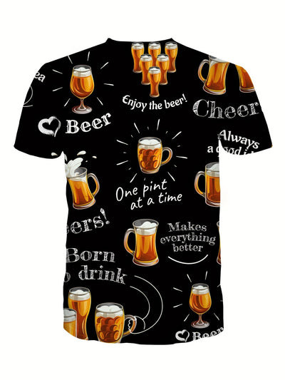 Abel | Herren-T-Shirt mit Oktoberfest-Bier-Motiv und 3D-Digitalmusterdruck