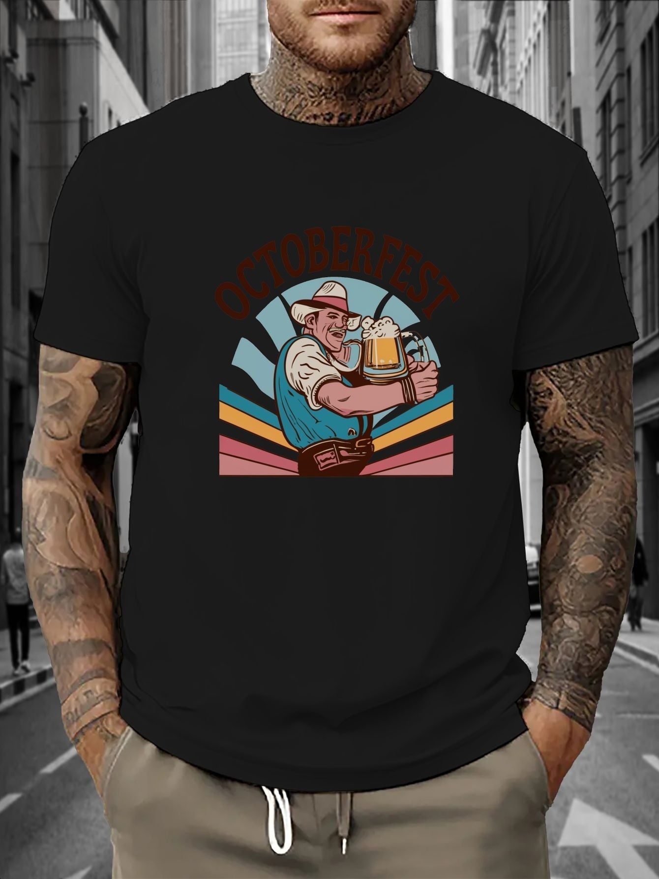 Pablew | Herren-T-Shirt mit Rundhalsausschnitt und Oktoberfest-Print