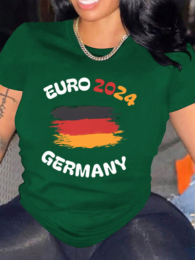 Echa | Lässiges, sportliches T-Shirt für Damen in Übergröße mit deutscher Flagge und EM-Fußball 2024