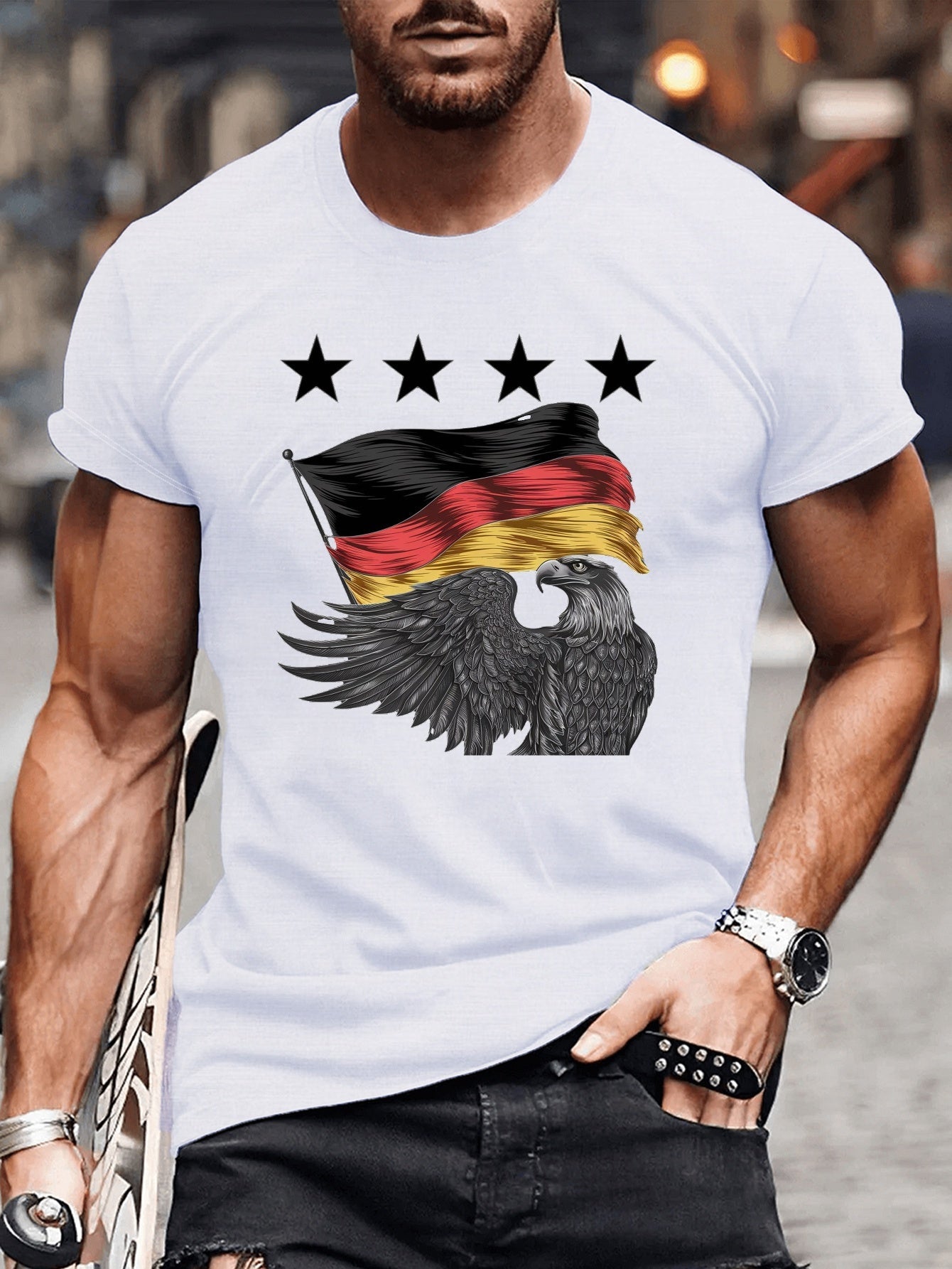 Troy | Herren Sommer Fußballtrikot Plus Size mit Deutschlandflaggen-Print, Kurzarm, Deutschland EM 2024