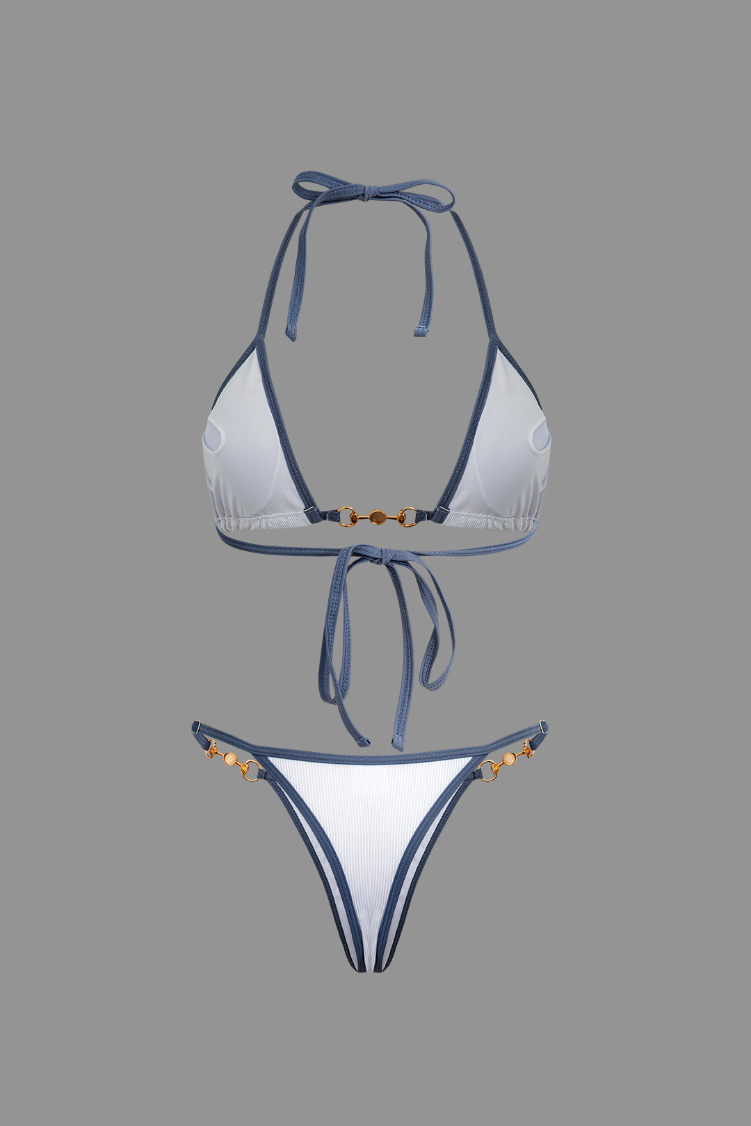 Kontrast Vintage Perle Detail Halter 2 Stück Bikini Set