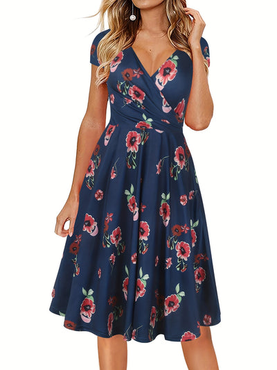 Kai | Blumen Print Kurzärmeliges Damen Kleid