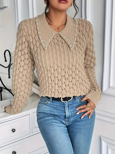 Dreithen | Stylischer unifarbener Pullover mit Perlenverzierungen