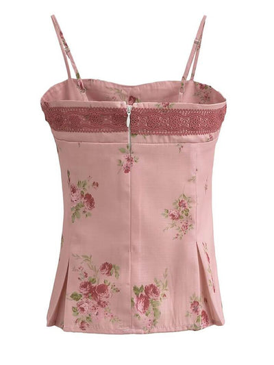 Rosa Vintage Blumenspitzenbesatz Cami Top