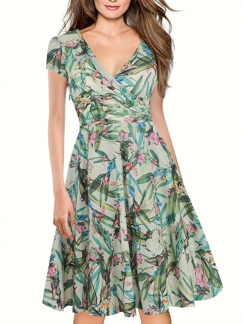 Kai | Blumen Print Kurzärmeliges Damen Kleid