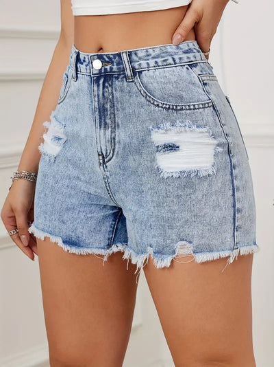 Rissen Unbearbeitetem Saum Jeansshorts mit Gewaschen