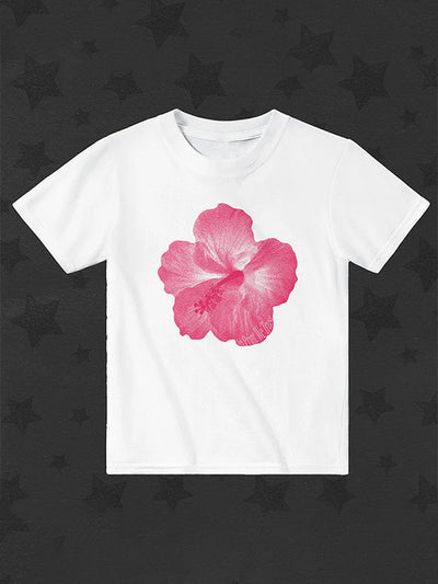 Weiße Vintage Blumenmuster Crop T-Shirt mit Kurzen Ärmeln