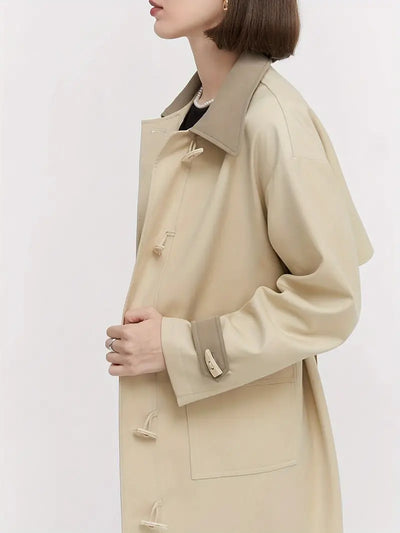 Rerpolha | Trenchcoat mit Knopfleiste und Gürteltaille, eleganter Farbblockmantel mit langen Ärmeln