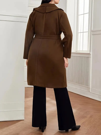 Rerfalha | Plus Size Belted Knopf Mantel, lässig lange Ärmel Revers Outwear