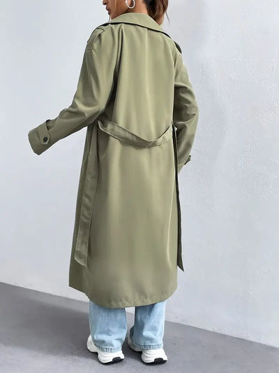 Rersylha | Unifarbener doppelreihiger Trenchcoat mit gekerbtem Revers