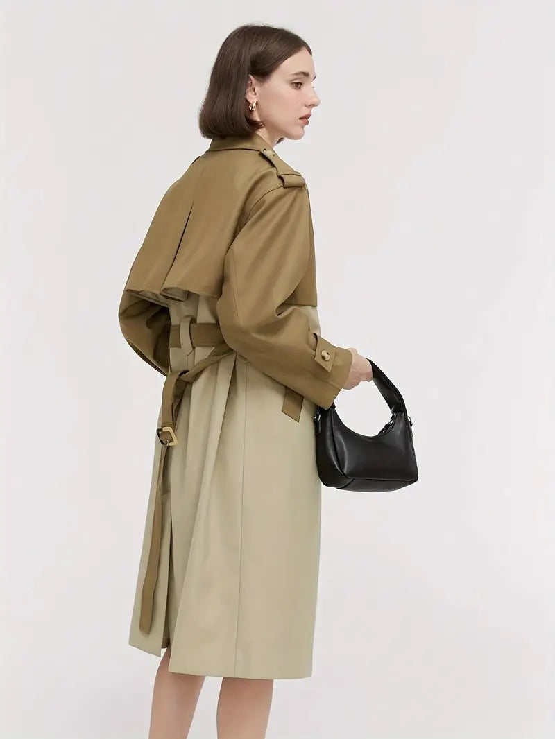 Rernilha | Trenchcoat mit Knopfleiste und Farbblock, eleganter Langarmgürtel