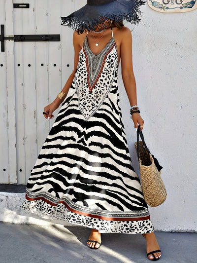 Maevelyn | Chic Zebra Print Backless Halter Neck Dress