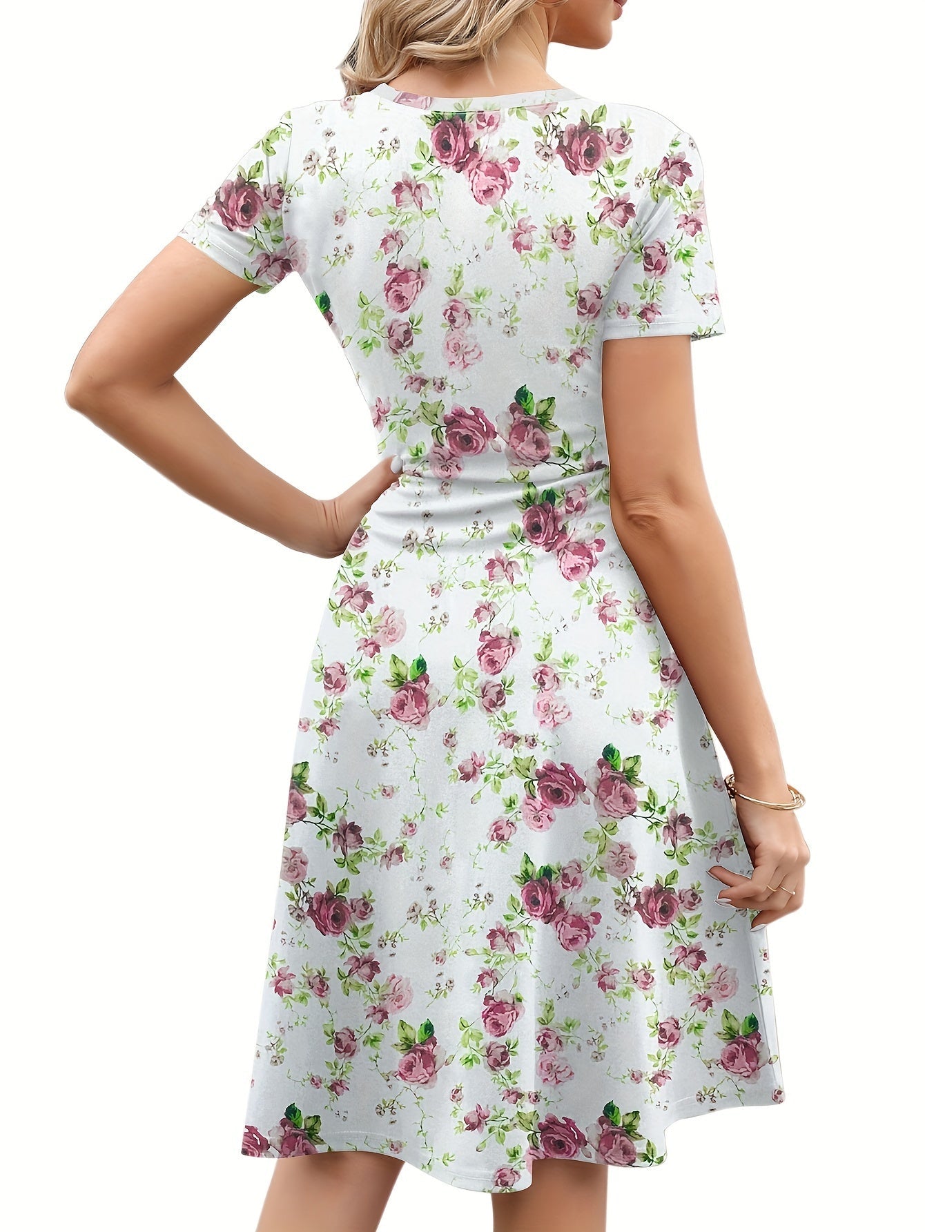 Sorena | Blumen Print Rundhalsausschnitt Damen Kleid