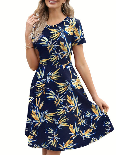 Sorena | Blumen Print Rundhalsausschnitt Damen Kleid