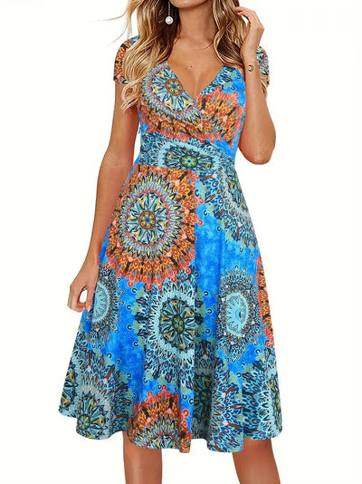 Kai | Blumen Print Kurzärmeliges Damen Kleid