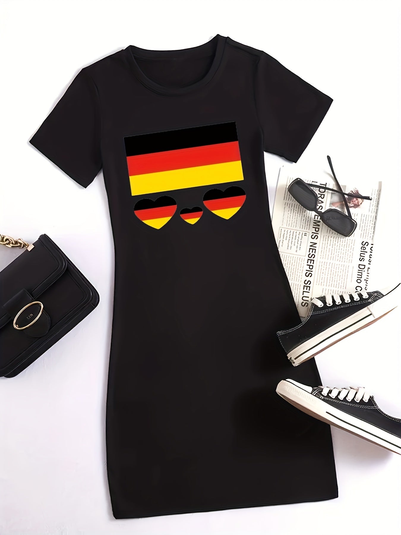 Alwinaya | Kurzes Kleid mit Deutschlandfahne für Damen