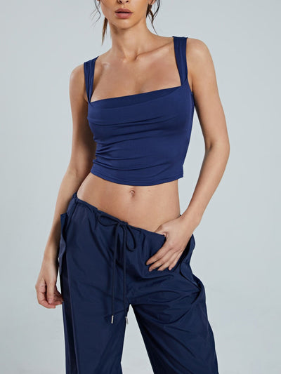 Navyblaues Y2K Quadratischem Ausschnitt Crop Tank Top