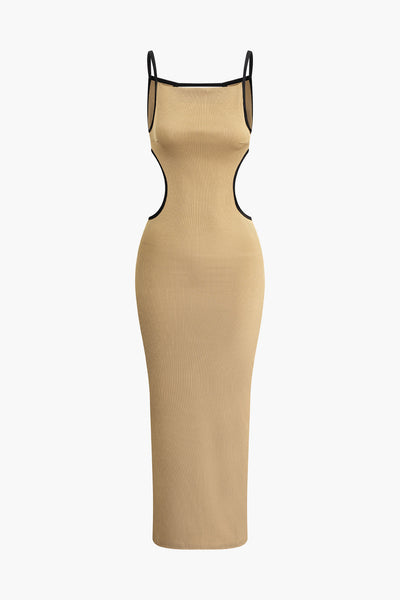 Khaki Cut Out Rückenfreies Maxikleid