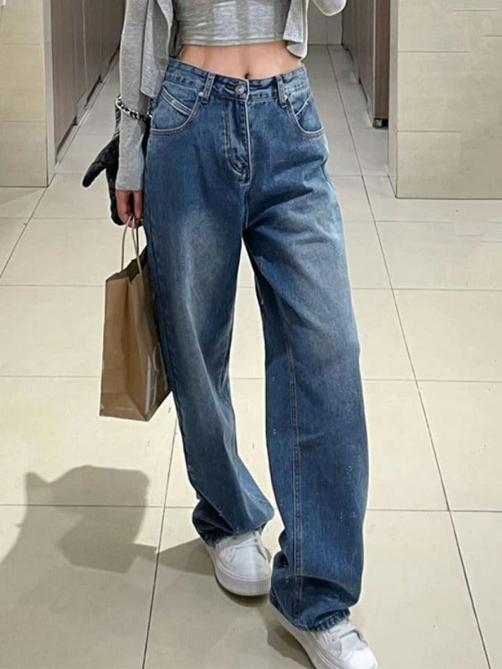 Hip Hop Gewaschene High Waist Boyfriend Jeans