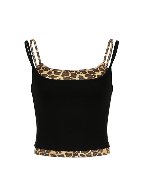 Y2k Zweiteiliges Cami Top mit Leopardenmuster