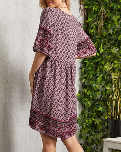 Juvie | Damenkleid mit V-Ausschnitt und Boho-Blumendruck