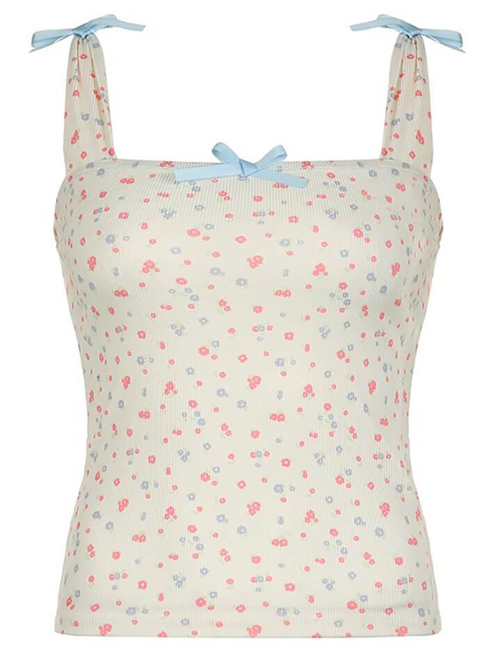 Gelbes Y2K Fliege Floral Cami Tank Top