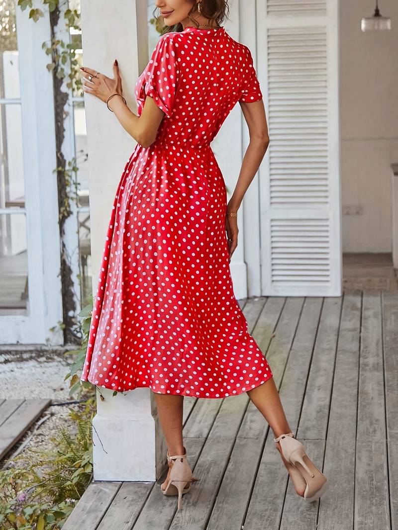 Chloe – a-linien-kleid mit polka-dot-print und v-ausschnitt