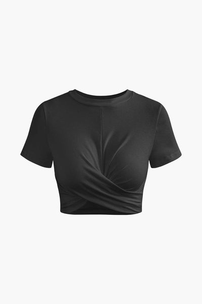 Einfarbiges Crop Top mit Verdrehtem Saum