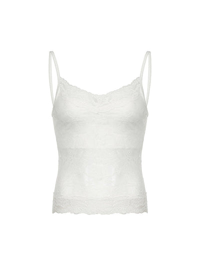 Weißes Vintage Perspective Spitze Slim Cami Top