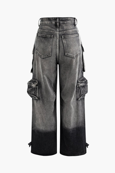 Ombre Punk Weit Geschnittene Cargo Jeans mit Mehreren Taschen