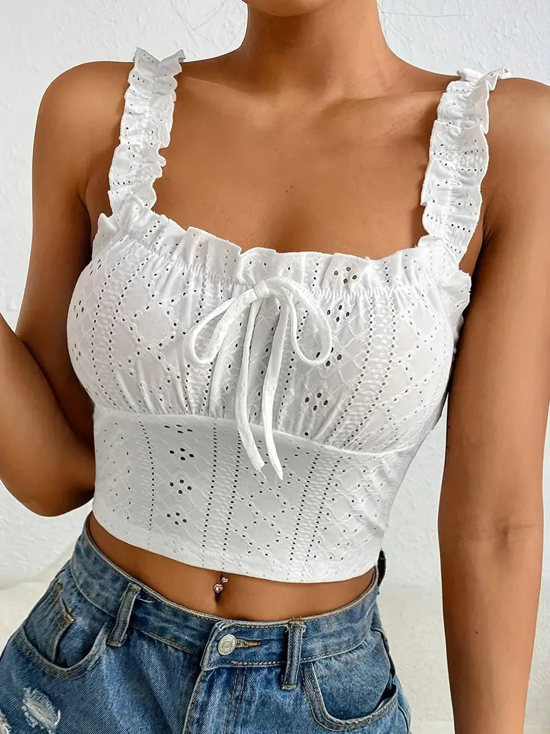 Weißes Vintage Coquette Crop Cami Top