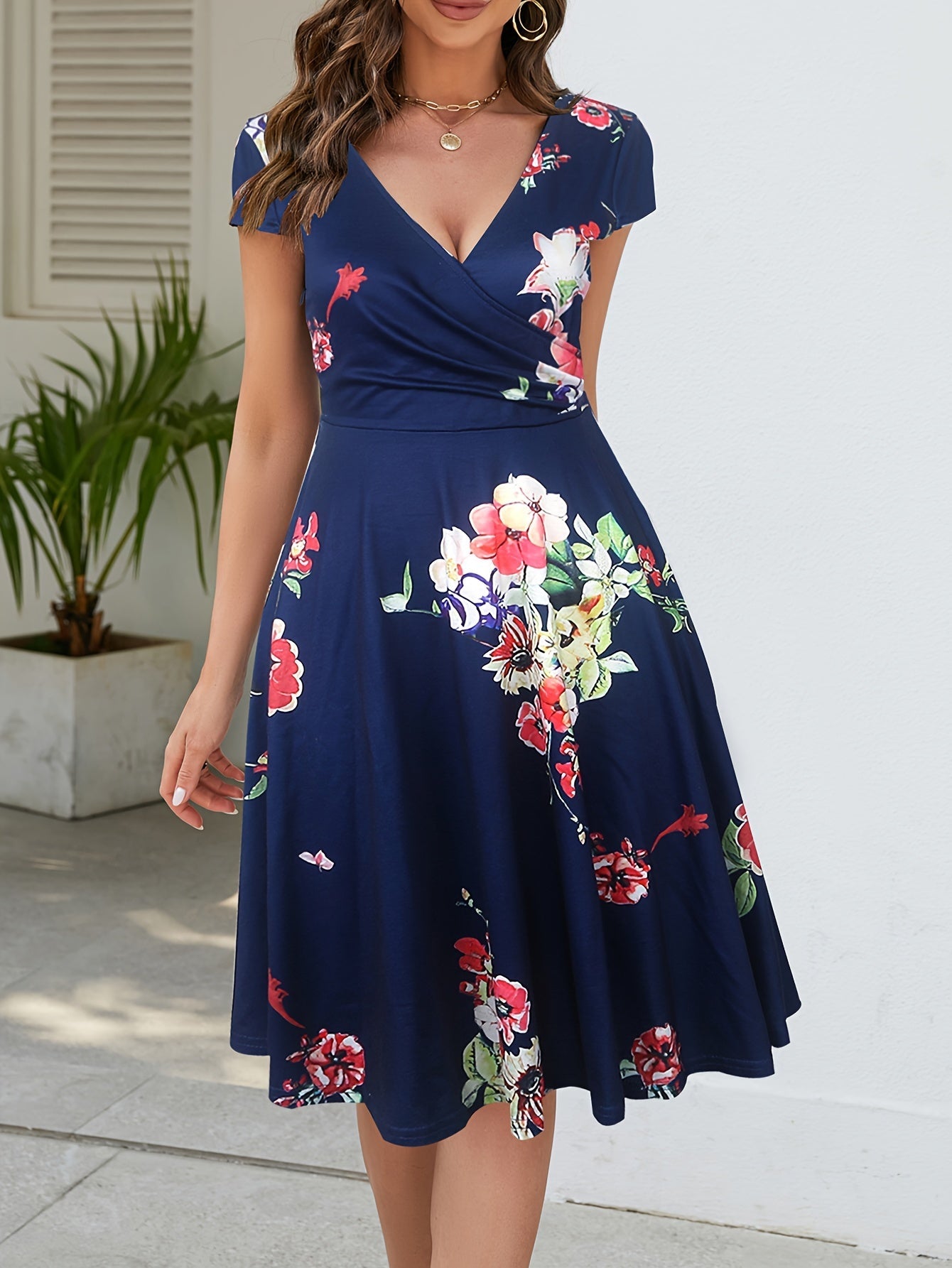 Kai | Blumen Print Kurzärmeliges Damen Kleid