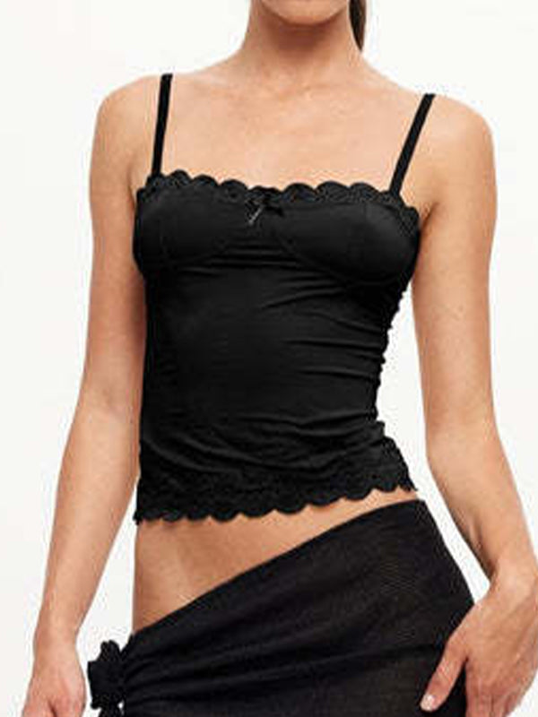 Schwarzes Vintage Spitzen Cami Top