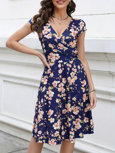 Kai | Blumen Print Kurzärmeliges Damen Kleid