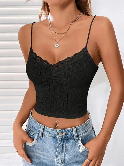 Vintage Lochstickerei Cami Crop Top mit Spitze