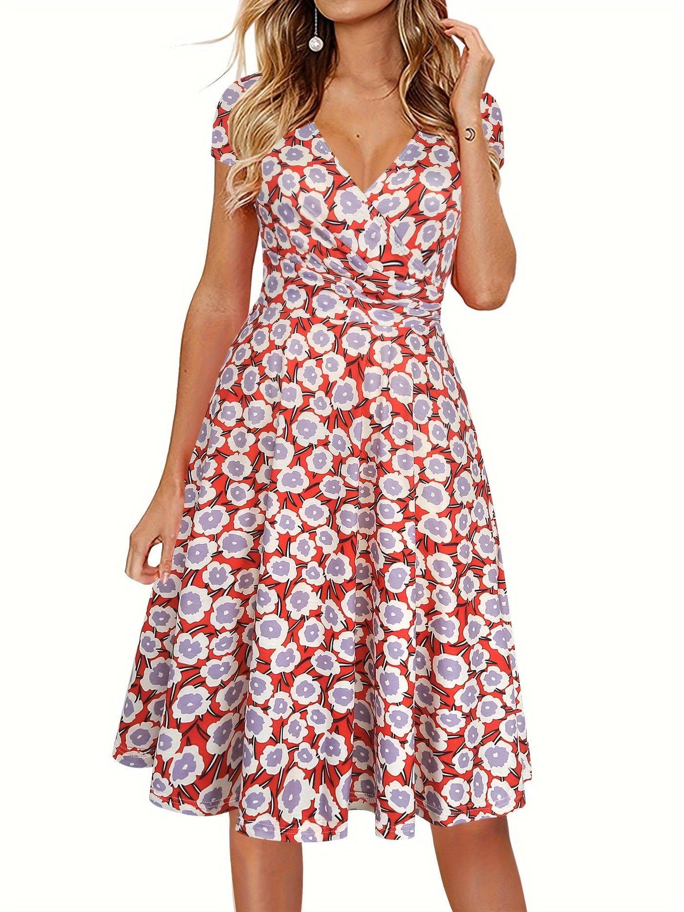 Kai | Blumen Print Kurzärmeliges Damen Kleid