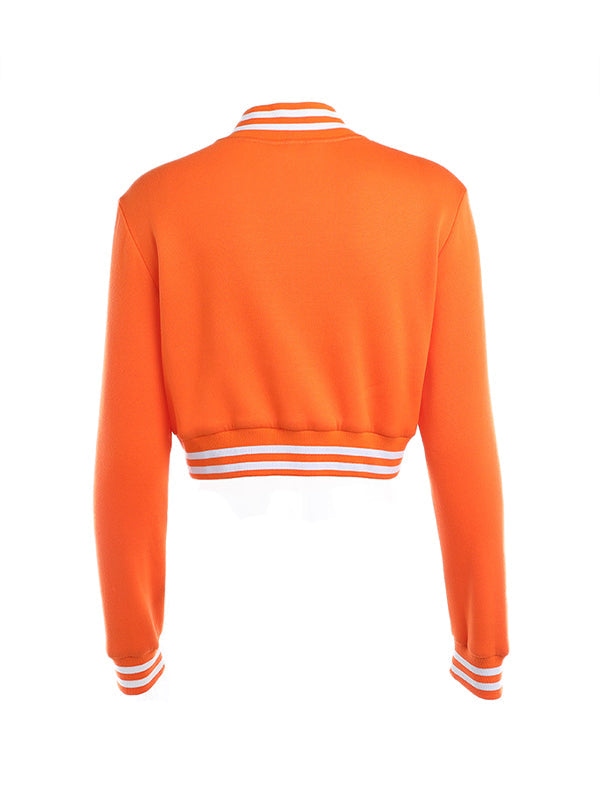 Orange Kontrastfarbige Crop Varsity Jacke