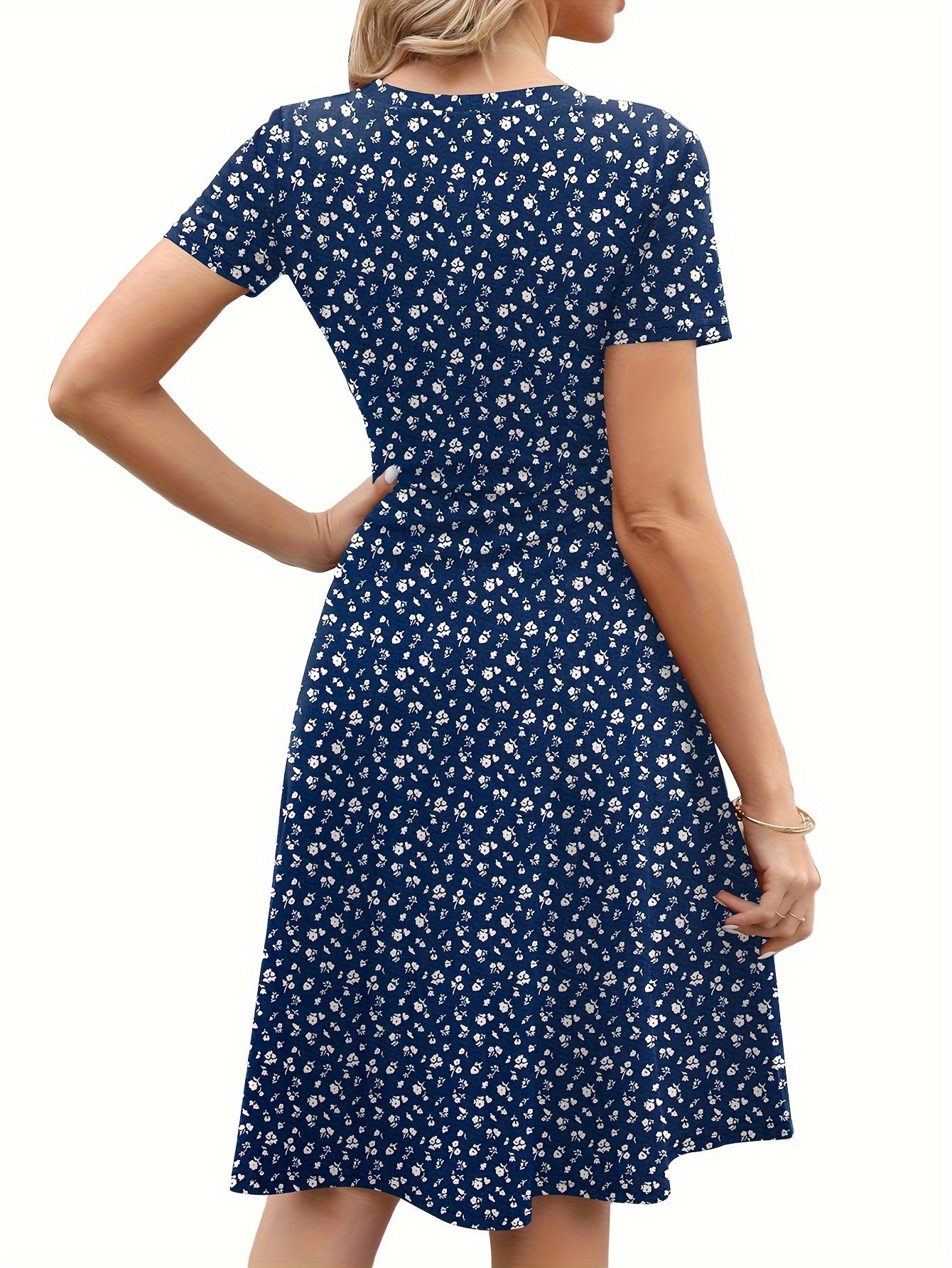 Sorena | Blumen Print Rundhalsausschnitt Damen Kleid