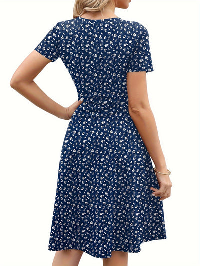 Sorena | Blumen Print Rundhalsausschnitt Damen Kleid