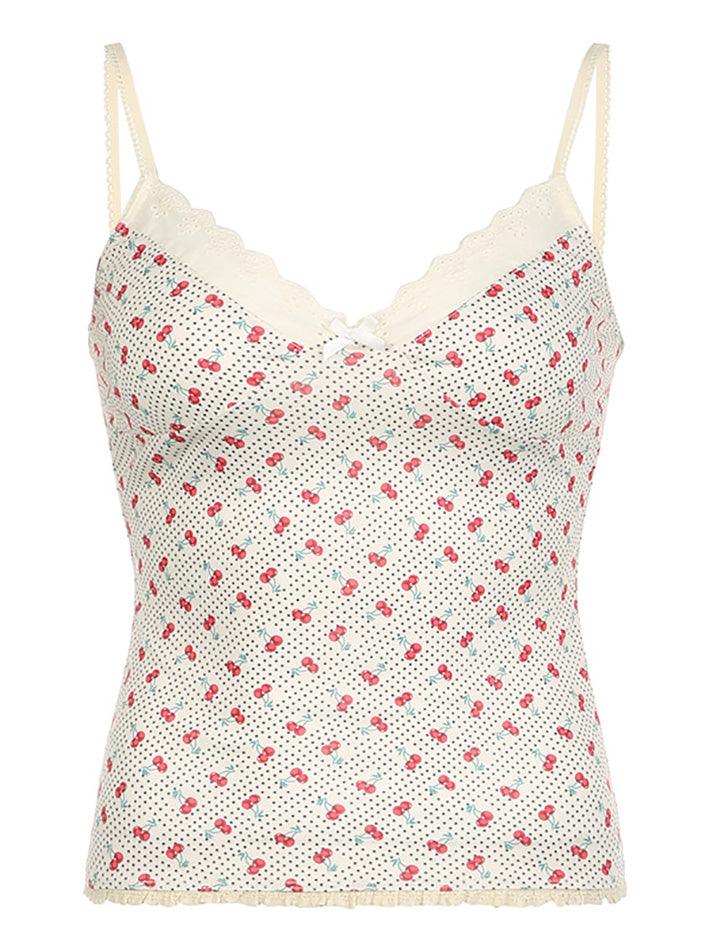 Schleife Spitzen Tank Top mit Kirschenprint