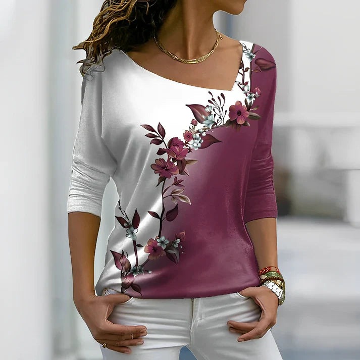 Florales t-shirt mit kontrastfarben